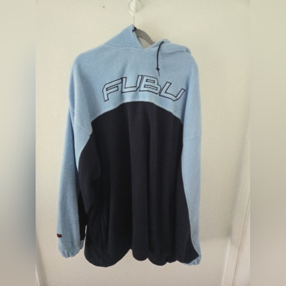 Vintage Y2K FUBU Platinum Mens size XXL Spell Out Logo Blue Fleece Hoodie - Picture 1 of 6